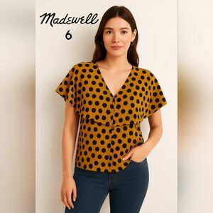 Madewell Women’s Yellow Dot Print Short Sleeve Blouse Viscose Size 6